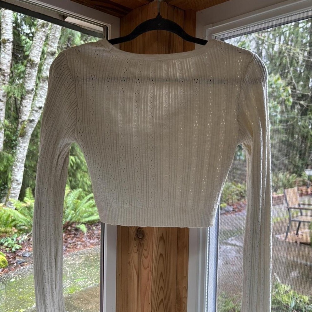 Garage Cream Cropped Ribbed Button-Front Cardigan - Picture 2 of 3